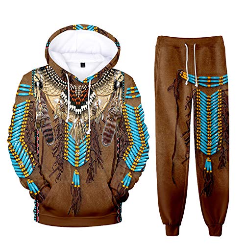 oneforus Ethnische Totem Muster Hoodie Jogginghose Sets Unisex 2 Stück Native American Indian Pullover Sweatshirt Anzug Casual Trainingsanzug von oneforus