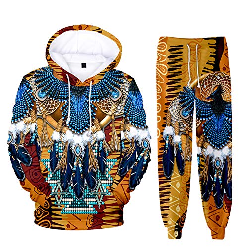 oneforus Ethnische Totem Muster Hoodie Jogginghose Sets Unisex 2 Stück Native American Indian Pullover Sweatshirt Anzug Casual Trainingsanzug von oneforus