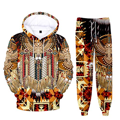 oneforus Ethnische Totem Muster Hoodie Jogginghose Sets Unisex 2 Stück Native American Indian Pullover Sweatshirt Anzug Casual Trainingsanzug von oneforus