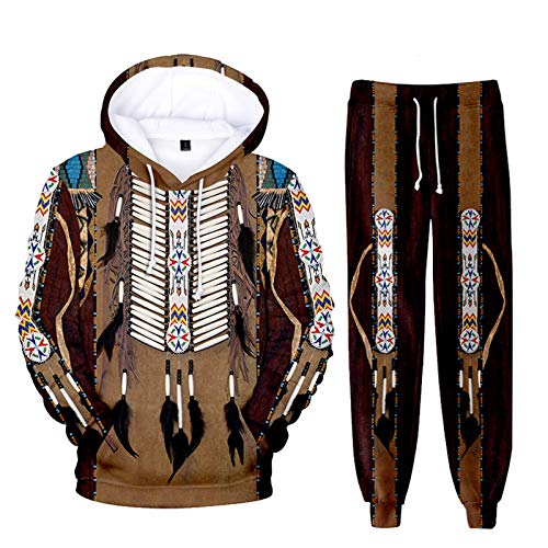 oneforus Ethnische Totem Muster Hoodie Jogginghose Sets Unisex 2 Stück Native American Indian Pullover Sweatshirt Anzug Casual Trainingsanzug von oneforus