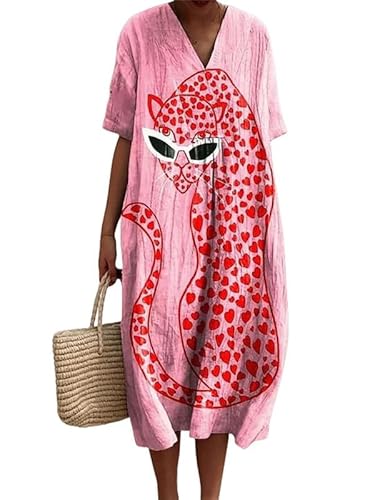 oneforus Frauen Ozeanfisch/Meeresschildkröte Bedruckt V-Ausschnitt Kurze Ärmel Kleid Casual Locker Resort Sommer Strand Pullover Boho Midi Kleider von oneforus