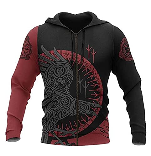 oneforus Herbst und Winter Herren mythischer Viking 3D Digitaldruck Hoodie Pullover lose Jacke von oneforus