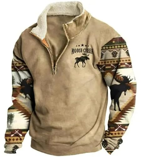 Herren Aztec Cowboy Western Quarter Zip Pullover Langarm Sweatshirt Vintage Oversized Pullover Top mit Stehkragen von oneforus