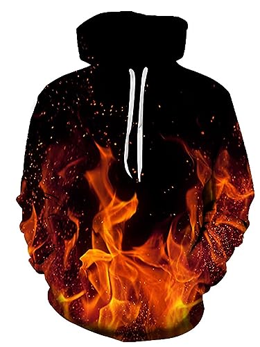 oneforus Herren Feuer 3D Gedruckter Kapuzenpullover Sweatshirts Langarm Kapuzenjacke Mantel mit Tasche von oneforus