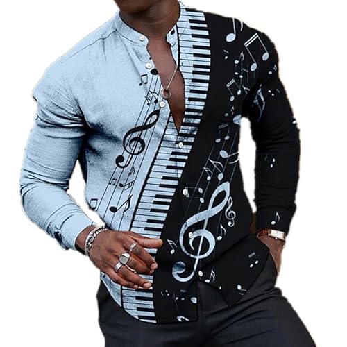 oneforus Herren Freizeithemd Musik-Serie Instrument gedruckt Stand Kragen Lange Ärmel Hemden Vintage Slim Fit Hemden Regular Button Down Bluse Top von oneforus