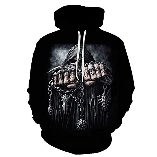 oneforus Herren Langarm Sweatshirt Gothic Totenkopf Print Hoodies Retro Pullover Hoodies mit Tasche von oneforus