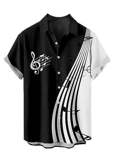 oneforus Herren Musik Gitarre Druck Hawaiian Bowling Hemden Kurzarm Button Down Hemd Lässige Strand Sommer Hemden von oneforus