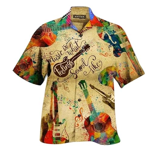 oneforus Herren Musikinstrument Muster Hemd Musik Serie Instrument Kurzarm Button Down Hemden Hawaiian Beach Party Hemd Mode Streetwear Top von oneforus