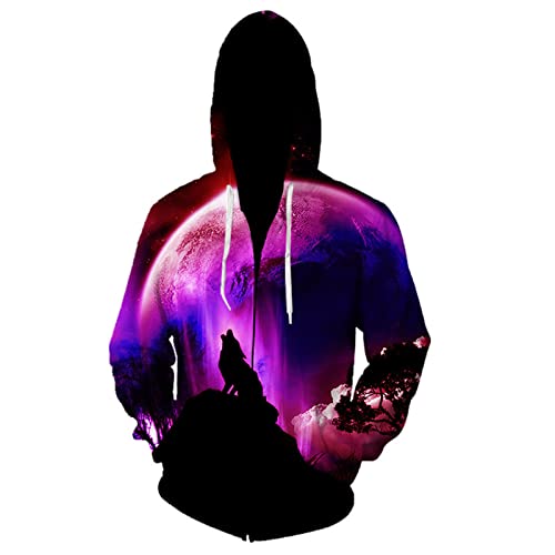 oneforus Herren Reißverschluss Sweatshirt 3D Print Tier Wolf Muster Reißverschluss Hoodies Lässige Langarm Strickjacke Jacke mit Taschen von oneforus