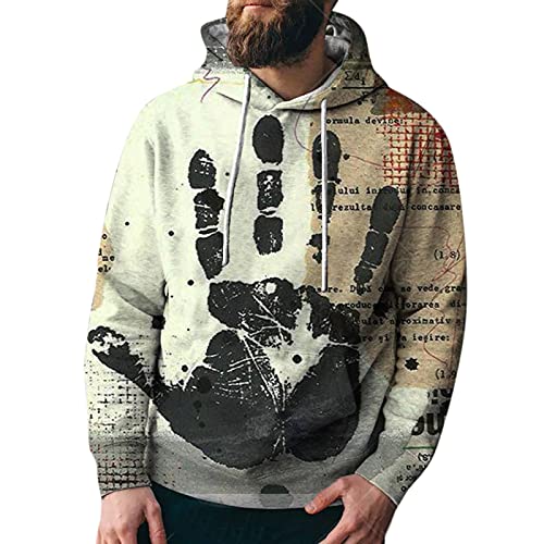 oneforus Herren Retro Hoodies Kreative Handabdruck Grafik Print Mode Langarm Kordelzug Pullover Mit Kapuze Sweatshirt von oneforus