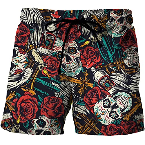 oneforus Herren Totenkopf Printed Beach Shorts Badehose Quick Dry Casual Polyester Badeshorts von oneforus