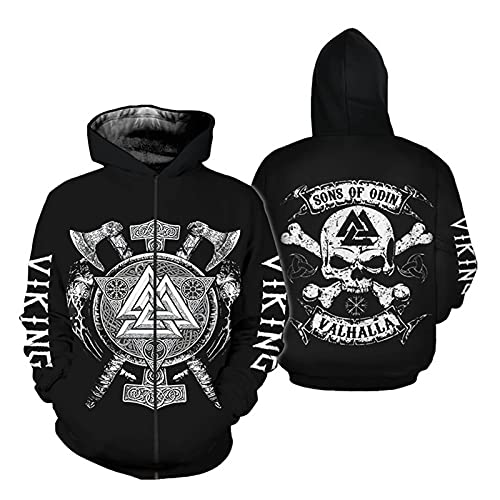 Herren Viking Odin Son of Viking Sweatshirt 3D Digital Print Hooded Sweatshirt Zipper Hoodie von oneforus