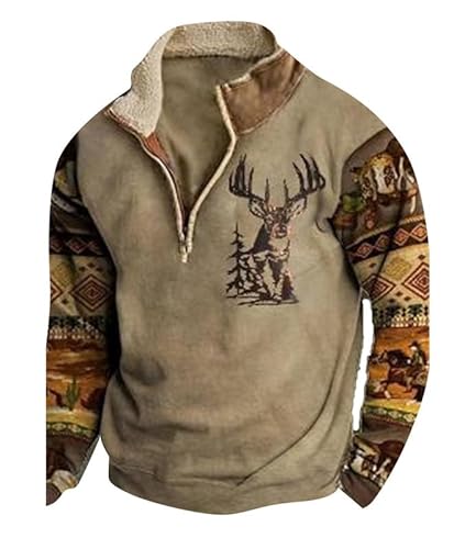 oneforus Herren Vintage Western Aztec Bedruckte Sherpa Kragen Sweatshirts Langarm Casual Leicht Herbst Winter Warme Oberbekleidung Jacke von oneforus