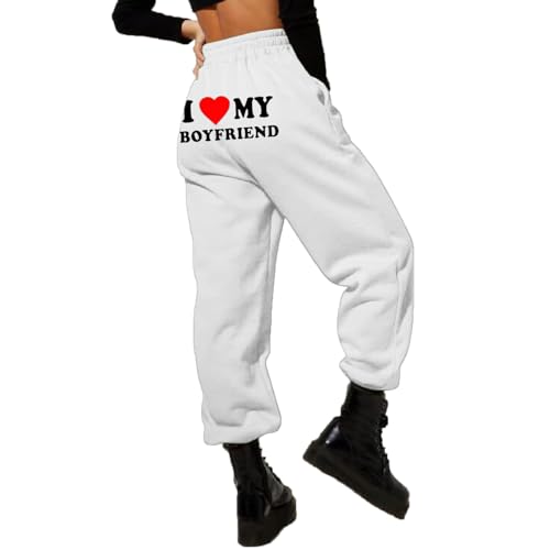 oneforus I Love My Boyfriend Jogginghose Frauen Lustiger Buchstabe 3D gedruckte Jogginghose Streetwear Kordelzug Hose Hose mit Tasche von oneforus