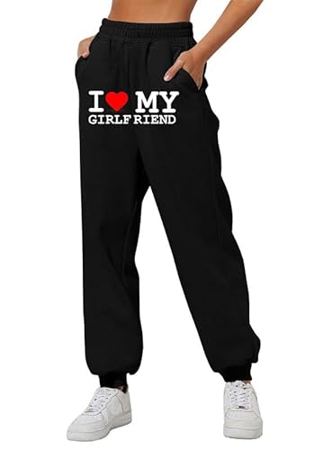 oneforus I Love My Girlfriend Jogginghose Frauen Lustiger Buchstabe 3D gedruckte Jogginghose Streetwear Kordelzug Hose Hose mit Tasche von oneforus