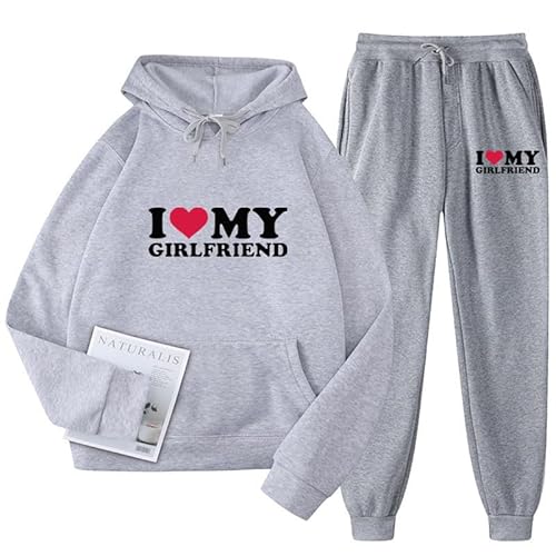 oneforus I Love My Girlfriend Trainingsanzug-Set für Frauen Männer Lustiger Buchstabe 3D-gedruckte Kapuzenpullover und Jogginganzug lässige Sportbekleidung Zweiteiliges Set von oneforus