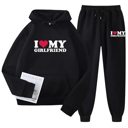 oneforus I Love My Girlfriend Trainingsanzug-Set für Frauen Männer Lustiger Buchstabe 3D-gedruckte Kapuzenpullover und Jogginganzug lässige Sportbekleidung Zweiteiliges Set von oneforus