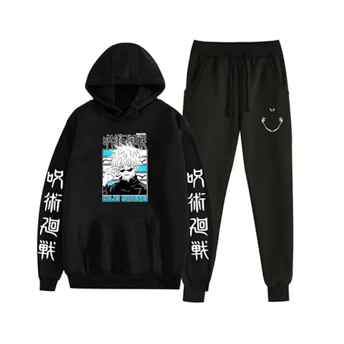 oneforus Jujutsu Kaisen Hoodie und Jogger Trainingsanzug Set Gojo Satoru Cosplay Kostüm Gojo Satoru Grafik gedruckt Langarm Pullover Sweatshirt Anzug Männer Frauen von oneforus