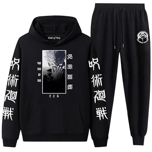 oneforus Jujutsu Kaisen Kapuzenpullover und Jogginghosen Set für Frauen Männer Anime Gojo Satoru Cosplay Kostüm Casual Trainingsanzug Set Zweiteiliges Set von oneforus