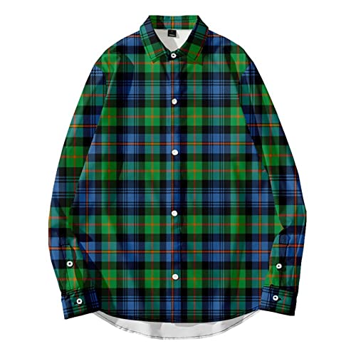 oneforus Kariertes Herrenhemd mit Langen Ärmeln Normale Passform lässiges grünes Hemd Button-Down-Hemden in Standard-Passform mit Brusttaschen für Männer/Jungen von oneforus