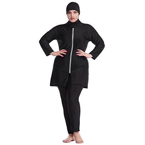 oneforus Muslim Übergröße Burkini - Damen 3 Stück Bescheiden Reißverschluss islamisch Badebekleidung Kaftan Badeanzug mit Schwimmen Hijab von oneforus