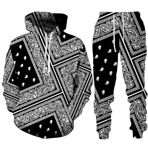 oneforus Trainingsanzug Zweiteiliges Set für Herren Paisley Cashew 3D Allover Bedruckte Kapuzenpullover und Jogginghosen Set Lässiges Sportbekleidungsset mit Tasche von oneforus