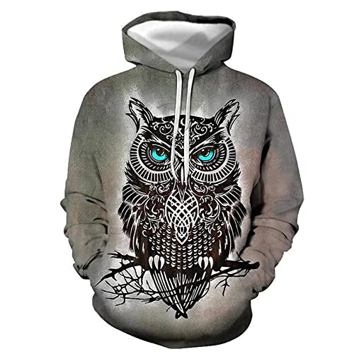 oneforus Unisex Herren Neuheit Hoodies Eule 3D Print Graphic Hoody Langarm Pullover Kapuzen Sweatshirts von oneforus