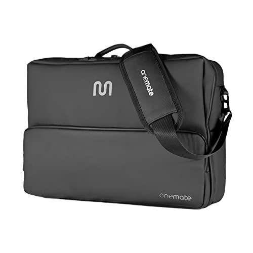 Umhängetasche schwarz für Damen & Herren wasserabweisend - Unisex Schultertasche aufklappbar mit 16" Laptopfach und Flaschenfach - Funktionale Messenger Bag mit 15 Fächern - 43x32x9 cm (Schwarz) von onemate