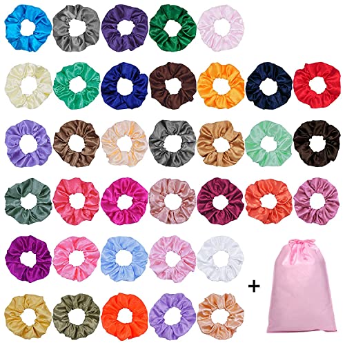 40 Stück Satin Haargummis, Bunte Silk Satin Haar Scrunchie Set, Starke Elastische Bobble Haarbänder, Einfarbig Traceless Haarseil Zubehör Für Frauen Mädchen Pferdeschwanz Halter, 40 Farben von DIWUJI