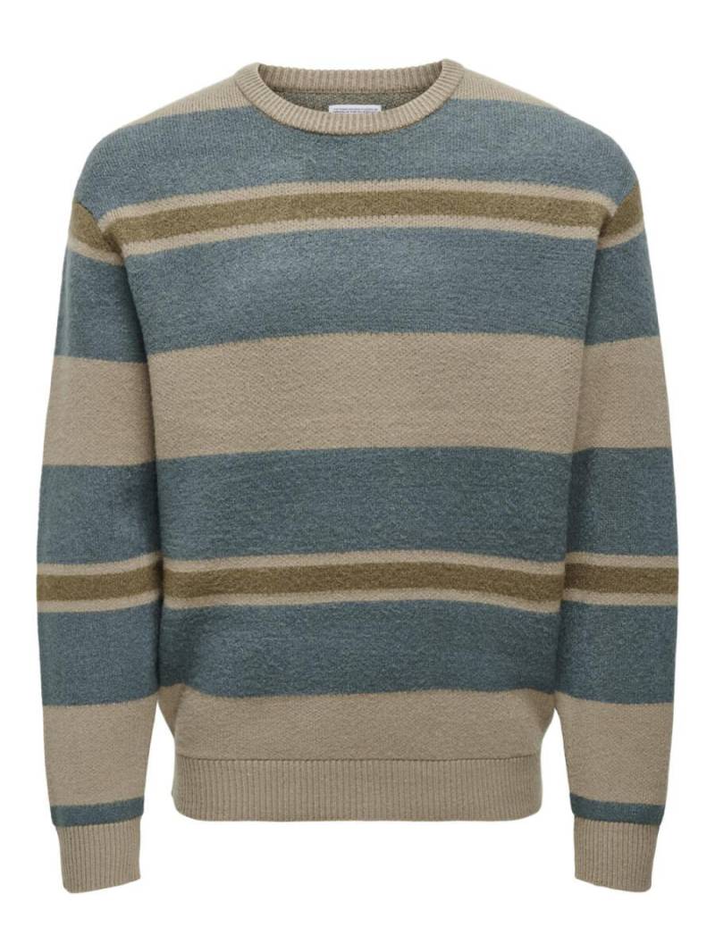 only & sons - Strickpullover mit Streifen braun - Gr. - XXL von only & sons