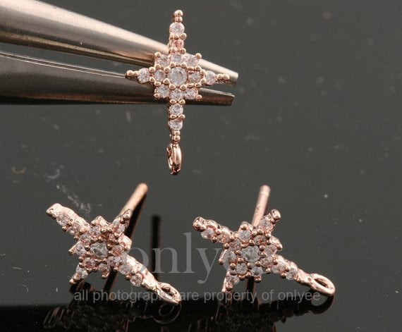 2 Stück-12mmx8mmnickelfrei Helle Rosegold Überzogene Messing Facettierte Stern Cz Ohrring, 925 Sterling Silber Ohrstecker Klar(K1454R 2 Stück-12mmx8mmnickelfrei Helle Rosegold Überzogene Messing Facettierte Stern Cz Ohrring, 925 Sterling Silber Ohrstecker Klar(K1454R von onlyee2