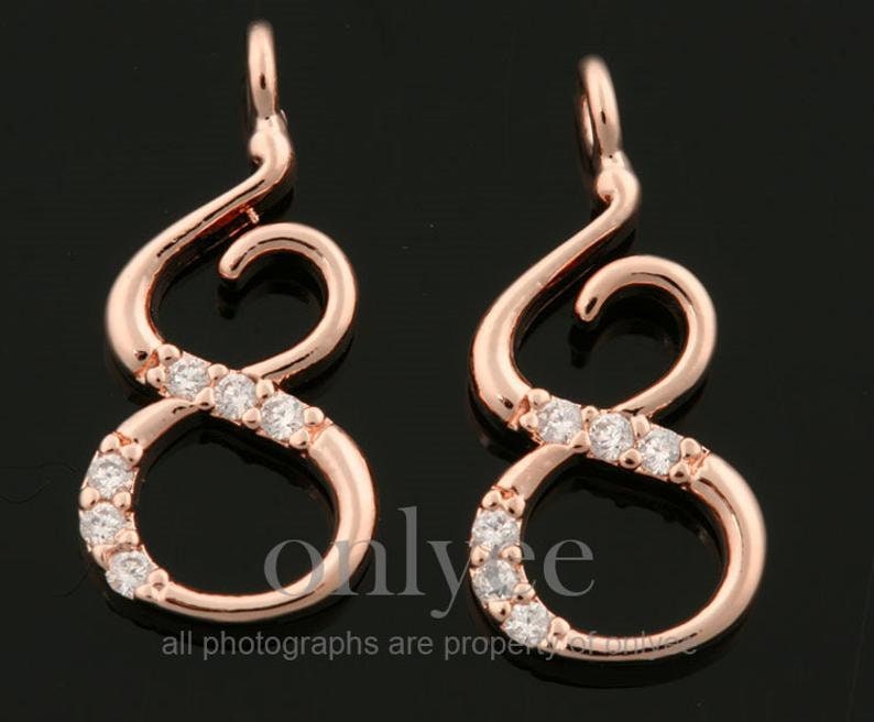 2 Stück-13mm X 6mm Rose Gold Über Messing Einfache Zahlen Mit Zarten Cubics, Anhänger, Charme, Schmuck Versorgung, Acht | K1434R-H 2 Stück-13mm X 6mm Rose Gold Über Messing Einfache Zahlen Mit Zarten Cubics, Anhänger, Charme, Schmuck Versorgung, Acht | K1434R-H von onlyee2
