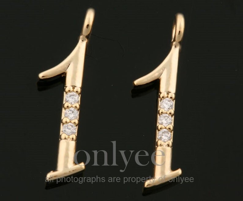 2stk-13mmx6mm Hell Vergoldet Über Messing Einfache Zahlen Mit Zarten Kubik, Anhänger, Charme, Schmuckzubehör, Eins | K1434G-A 2stk-13mmx6mm Hell Vergoldet Über Messing Einfache Zahlen Mit Zarten Kubik, Anhänger, Charme, Schmuckzubehör, Eins | K1434G-A von onlyee2