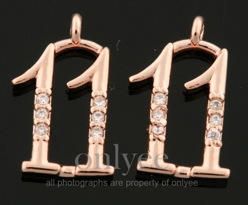 2stk-13mmx6mm Helles Rose Gold Über Messing Einfache Zahlen Mit Zarten Cubics, Anhänger, Charme, Schmuckzubehör, Elf | K1434R-K von onlyee2