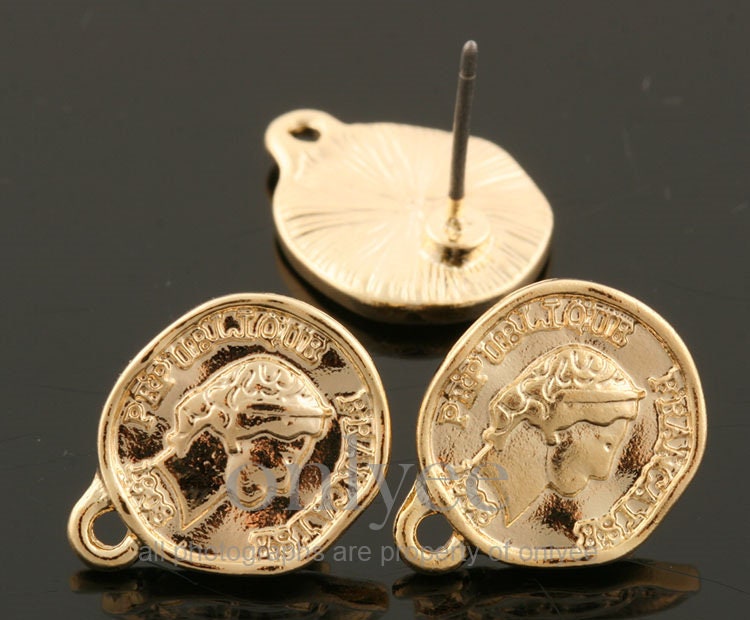 4 Stück-15mmx12mmbright Gold Überzogene Messing Einfache Tägliche Niedliche Mini Münze Ohrring, Anhänger, Sterling Silber Post, Schmuckzubehör 4 Stück-15mmx12mmbright Gold Überzogene Messing Einfache Tägliche Niedliche Mini Münze Ohrring, Anhänger, Sterling Silber Post, Schmuckzubehör von onlyee2