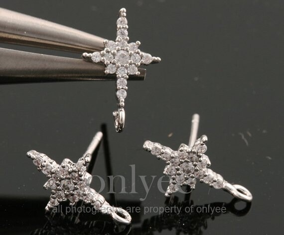 Facettierte Stern Cz Ohrring, 925 Sterling Silber Ohrstecker Klar | K1454S von onlyee2