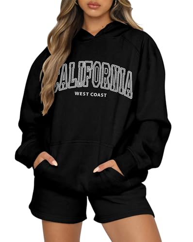 onlypuff Frauen Hoodies Pullover Langarm Sweatshirt Kängurutasche Solide Basic Top, D-black weiß, XL von onlypuff