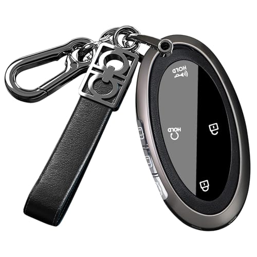 ontto Autoschlüssel Hülle Passt für Hyundai Ioniq 6 Grandeur GN7 Kona N-Line Azera Elantra Sel Sante Fe Hybrid 2023 2024 Schlüsseletui Leder Schlüsselhülle Schlüsselanhänger 5/7 Tasten-B Schwarz von ontto