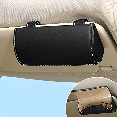 ontto Brillenhalter für Auto Sonnenblende Universal PU Leder Auto Sonnenbrille Brillenetui Brillenbox Aufbewahrungsbox Organizer mit Magnetischem Funktion Interieur Zubehör für Auto SUV RV LKW-Schwarz von ontto