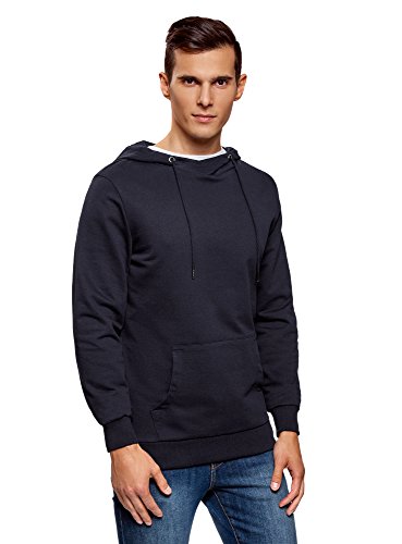 oodji Ultra Herren Kapuzenpullover Basic mit Kängurutasche, Blau, DE 52-54 / EU 52-54 / L von oodji Ultra