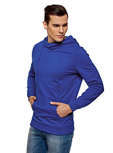 oodji Ultra Herren Kapuzenpullover Basic mit Kängurutasche, Blau, DE 56 / EU 56 / XL von oodji Ultra