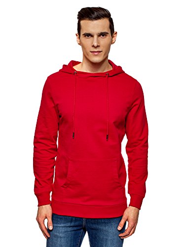 oodji Ultra Herren Kapuzenpullover Basic mit Kängurutasche, Rot, DE 44 / EU 44 / XS von oodji Ultra