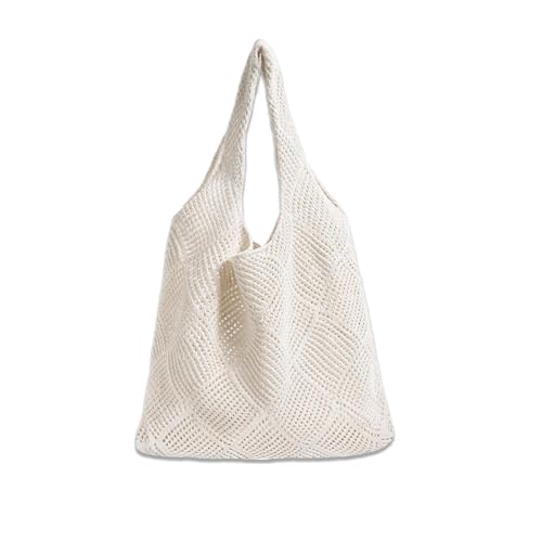 1 Stück Strandtasche Gehäkelt, Weißer Strandtasche Damen, Häkeltaschen Langlebig Gehäkelte Tasche Weben Beach Bag Vintage Tote Bag Multifunktional Geflochtene Tasche für den Täglichen Gebrauch von oooaooo