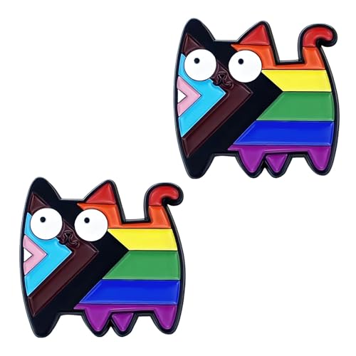 2 Stück Katzen Rainbow Pride Pins, Pride Accessoires Ally Pin, Süße Cartoon Pins Anstecker Regenbogen Accessoires Mode Broschen Regenbogen Pin für Männer Frauen von oooaooo