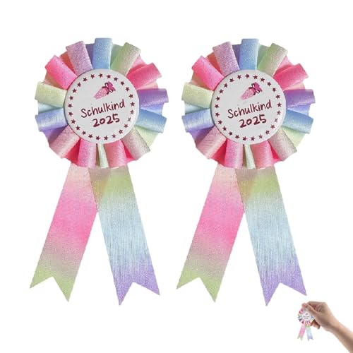 2 Stück Schulkind 2025 Mädchen, Schulstart Mädchen, Deko Einschulung Mädchens 2025 Button Anstecker Schulkind Abzeichen zur Schulanfang Einschulung Einzigartiges Design von oooaooo