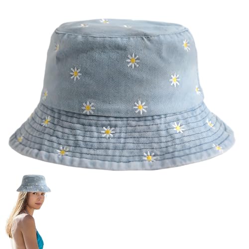 Bucket Hat Daisy Stickerei Jeans, Kopfbedeckung Damen Sommer Sommerhut Damen Kopfbedeckung Herren Sommer Anglerhut Herren Fischerhut Personalisiert Fischerhüte Anglerhut Sonnenhut für Wandern Camping von oooaooo