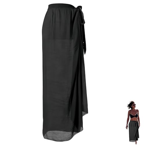 Pareo Damen Strand Lange Schwarz, Sarong Tuch Damen Wickelrock Strand Kleid Bikini Tuch HüFte Strandtuch Zum Umbinden Atmungsaktives Sommer, MäDchen Side Strappy Sarong Strandrock Strand Wear Cover von oooaooo