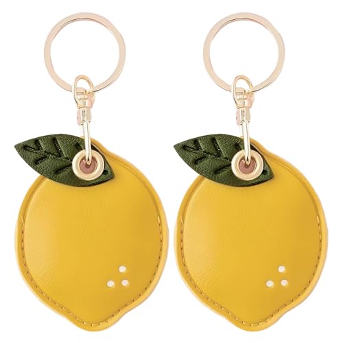 oooaooo 2 Stück Schlüsselanhänger Zitrone, Obst Schlüsselringe, Cartoon Schlüsselbund Niedlicher Anhänger Tasche Zitrone Leder Keyring Schutzhüllen, Auto Schlüsselring Lederetui für Zugangskarte von oooaooo