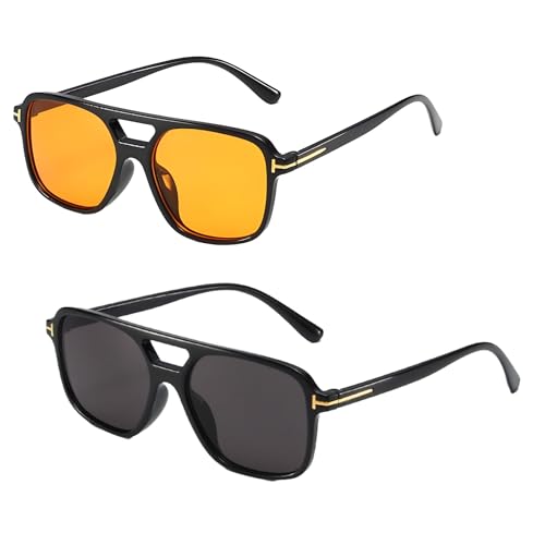 oooaooo 2 Stück Sonnenbrille Herren Retro, Herren Sonnenbrille, Sunglasses Men 70er Jahre Vintage Trendy Brille Klassisch mit Double Brücke Frauen Männer Multifunktionale Anwendbarkeit von oooaooo