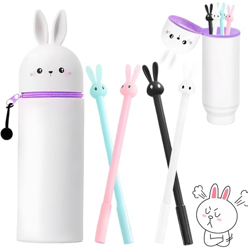 oooaooo 5 Stück Stifte Mäppchen Stift Mitnehmen Set, Mit Reißverschluss Federmäppchen Mädchen, Kaninchenmuster Federtasche Mädchen, Geeignet für Die Verwendung Durch Schüler von oooaooo